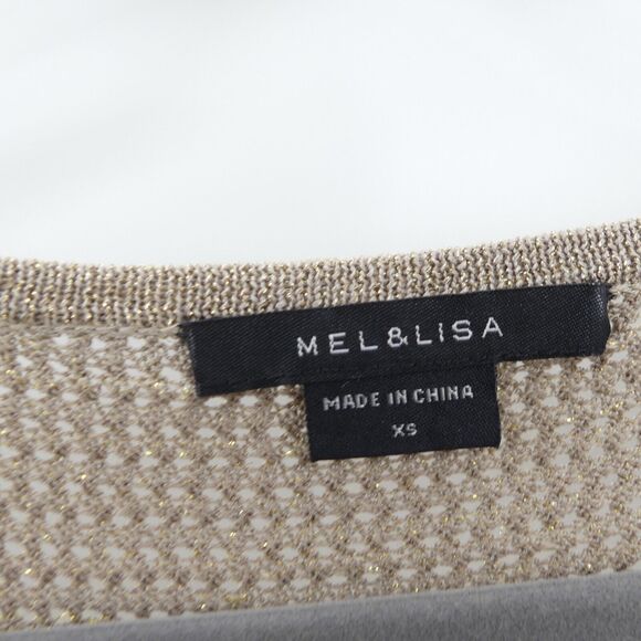 Mel & Lisa Silk Cotton Metallic Open Knit Tunic Sweater Size XS Tan Gold Beachy - Picture 6 of 8